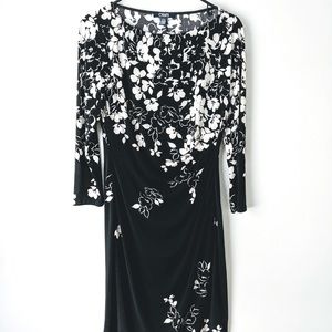 CHAPS Black Dress Size Small, White Floral Design